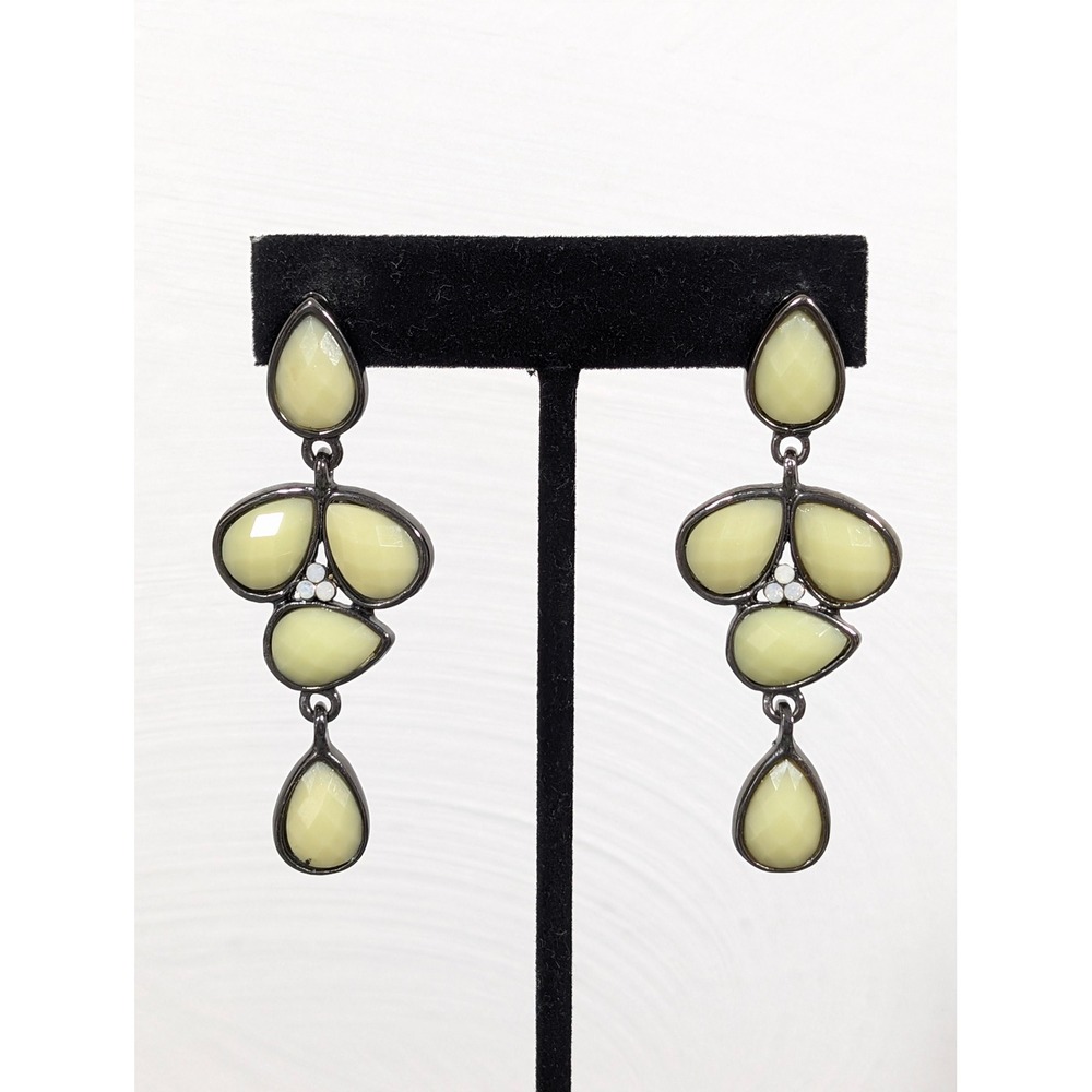 Gunmetal Gray Green Faceted Chandelier Dangle Earrings Boho Statement Pierced